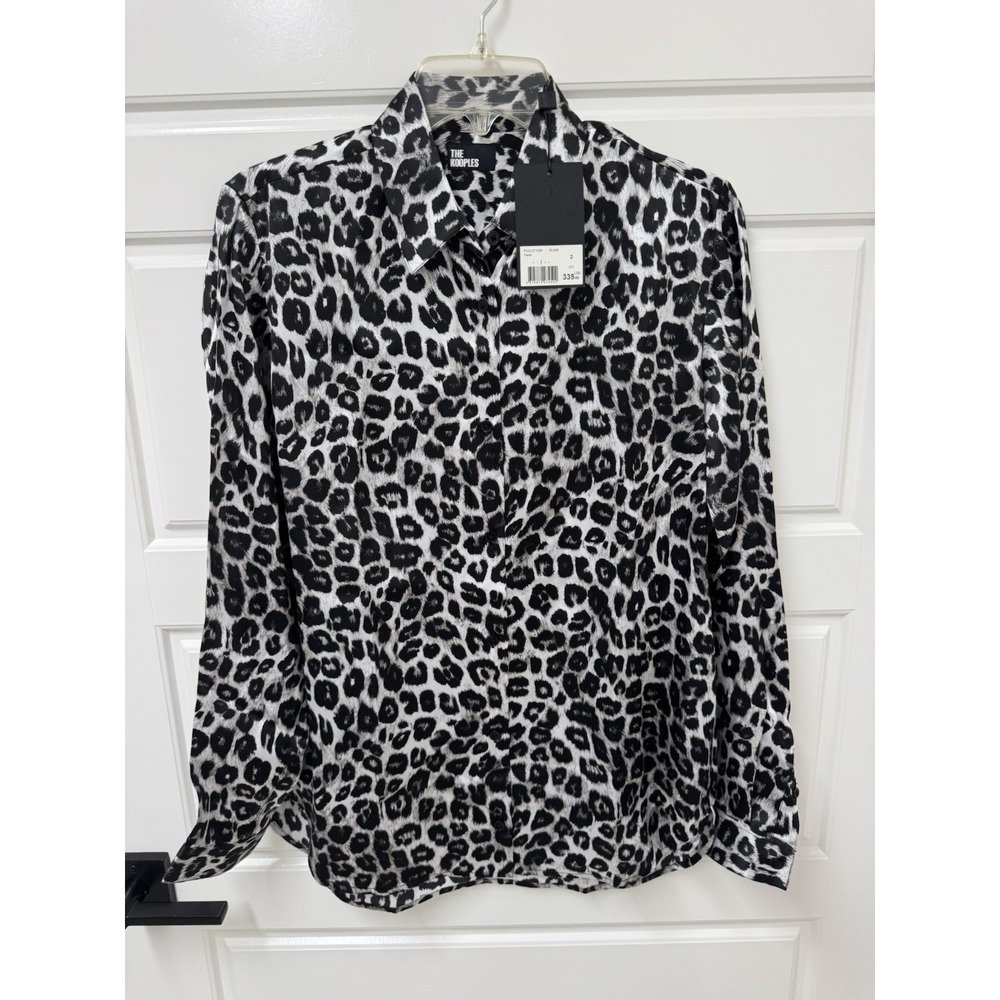 The Kooples Silk Blouse Cheetah Animal Print Top FCCL27102K Women Size 2 M L NWT